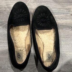 UGG  Black Suede Loafer slipper shearling lined